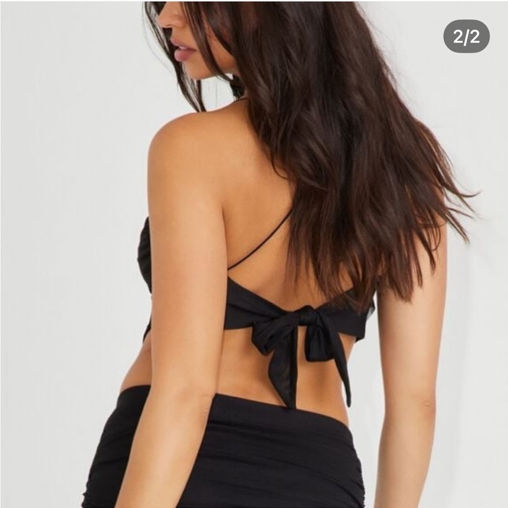 Garage Black Asymmetrical Cropped Tank Top with Sheer Detail and Open Back - Picture 2 of 2